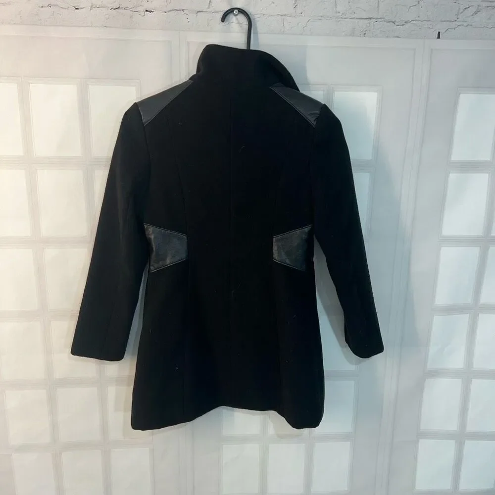 Rothschild Black Faux Leather Trim Zip Up Lined Peacoat Girls Size 10